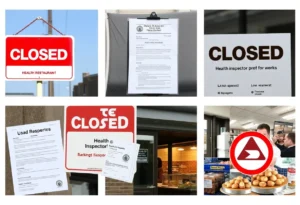 Image depicting signs of closed restaurants due to health violations