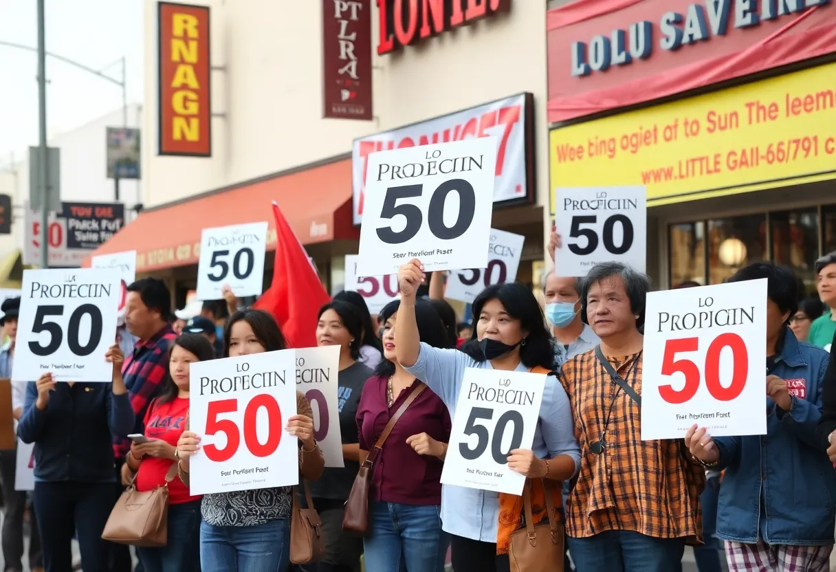 Diverse group at rally supporting Proposition 50 in Little Saigon