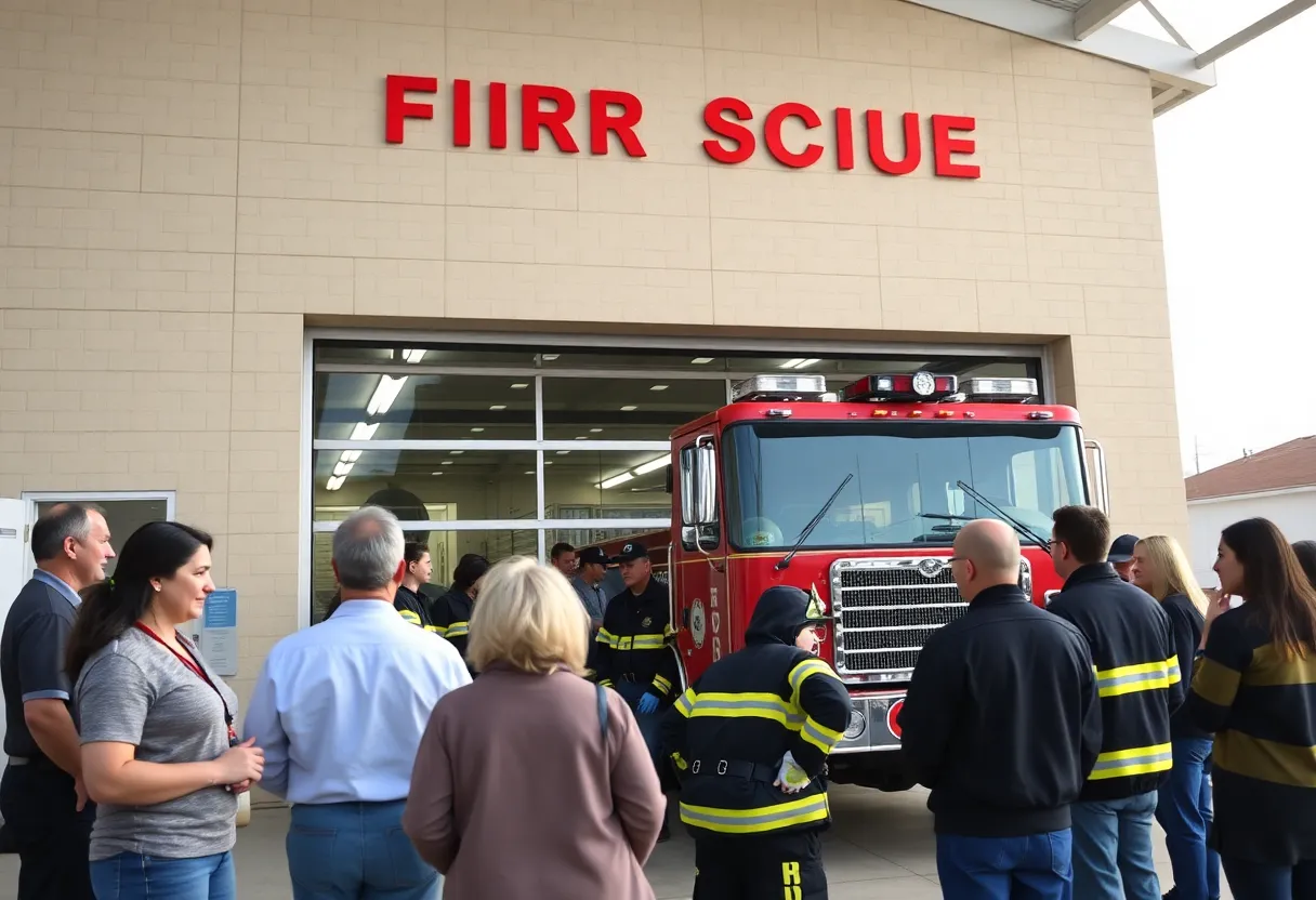 Firefighters interacting with community members at a Costa Mesa Fire Station event