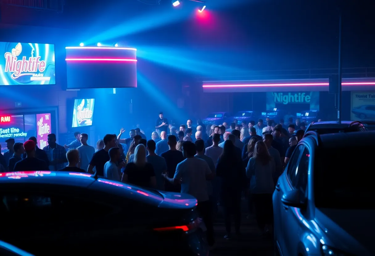 Vibrant nightlife scene at a Costa Mesa nightclub with patrons enjoying the ambiance.