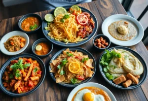 A spread of diverse dishes representing the culinary diversity of Orange County.