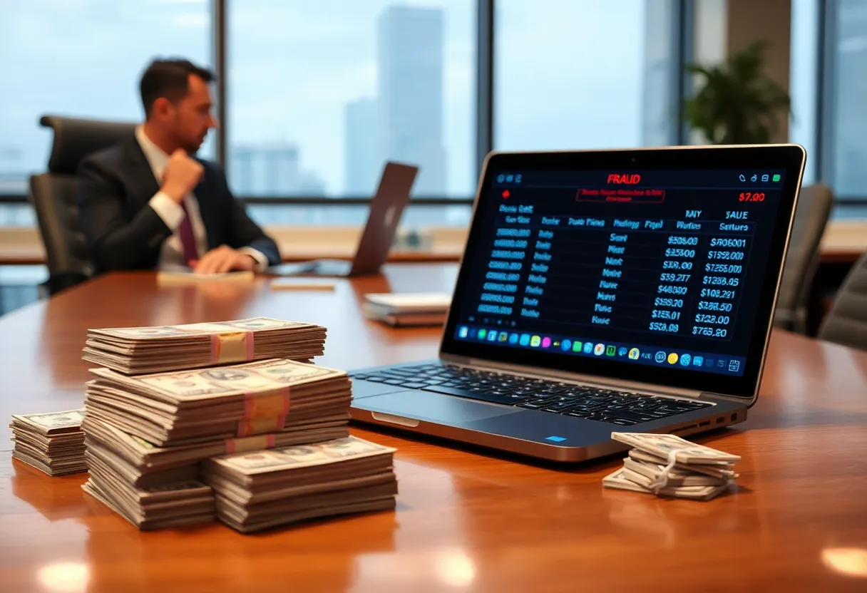 Illustration of financial fraud in a corporate setting