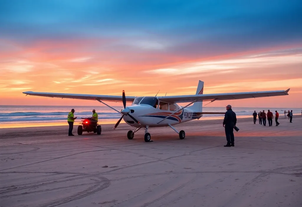 Emergency landing of small airplane on Huntington Beach