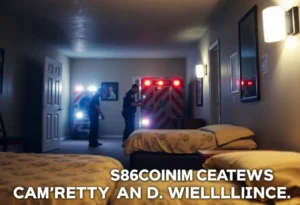 Emergency responders in a motel room scene.