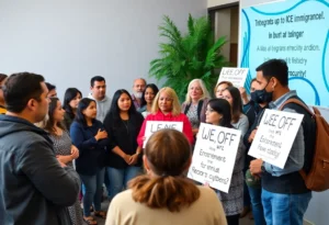 Community members gathering to discuss immigration issues in Fullerton.