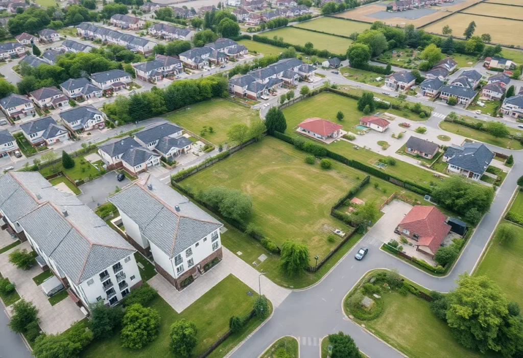 Aerial view of Gateway Village housing project site in Irvine