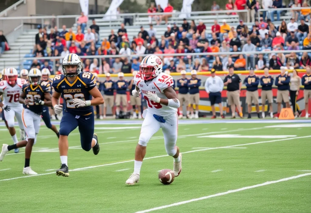 Football action between Golden West College and Orange Coast College.