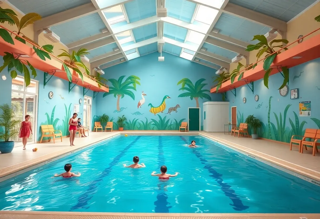 Interior view of Goldfish Swim School in Yorba Linda showing the pool and viewing area