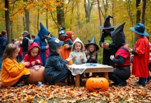 Explore Families enjoying Halloween activities at the Peter and Mary Muth Interpretive Center