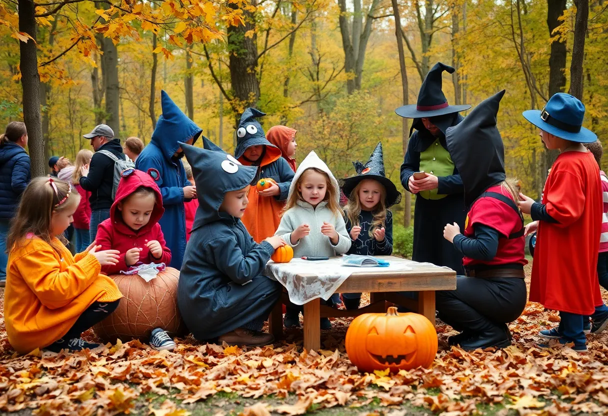 Families enjoying Halloween activities at the Peter and Mary Muth Interpretive Center