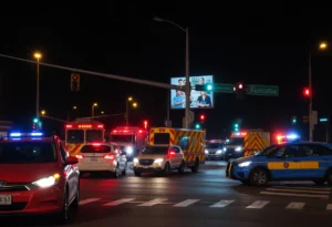 Emergency responders at the scene of a hit-and-run incident in Newport Beach