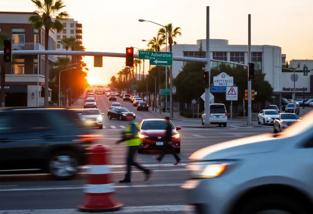 Bustling intersection in Huntington Beach highlighting street safety