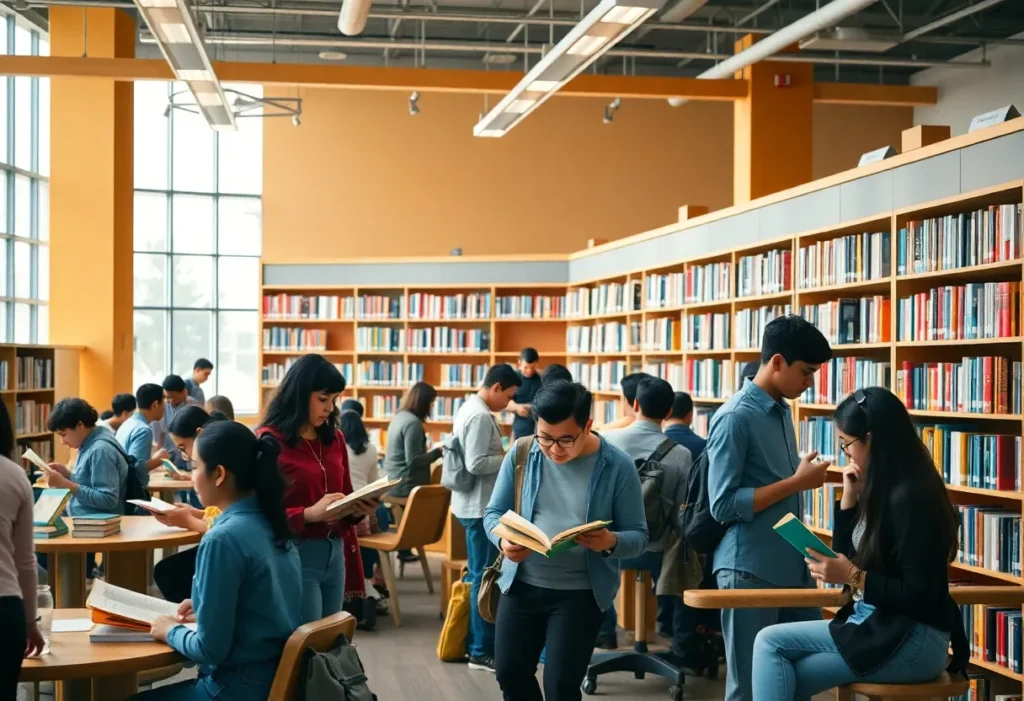 Interior of Huntington Beach Library with people reading