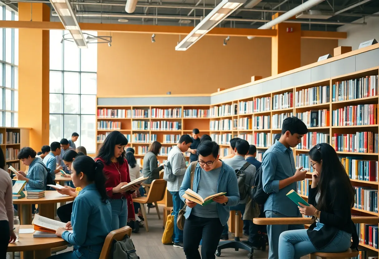 Interior of Huntington Beach Library with people reading