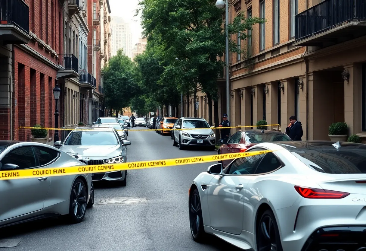 Scene of a robbery in an upscale urban area