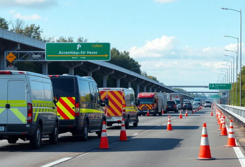 Emergency vehicles on the scene of a freeway crash in Irvine