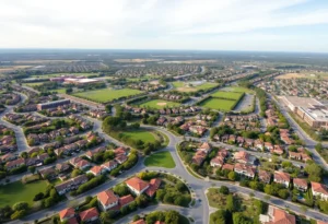 Aerial view showcasing the green spaces and unique neighborhoods of Irvine