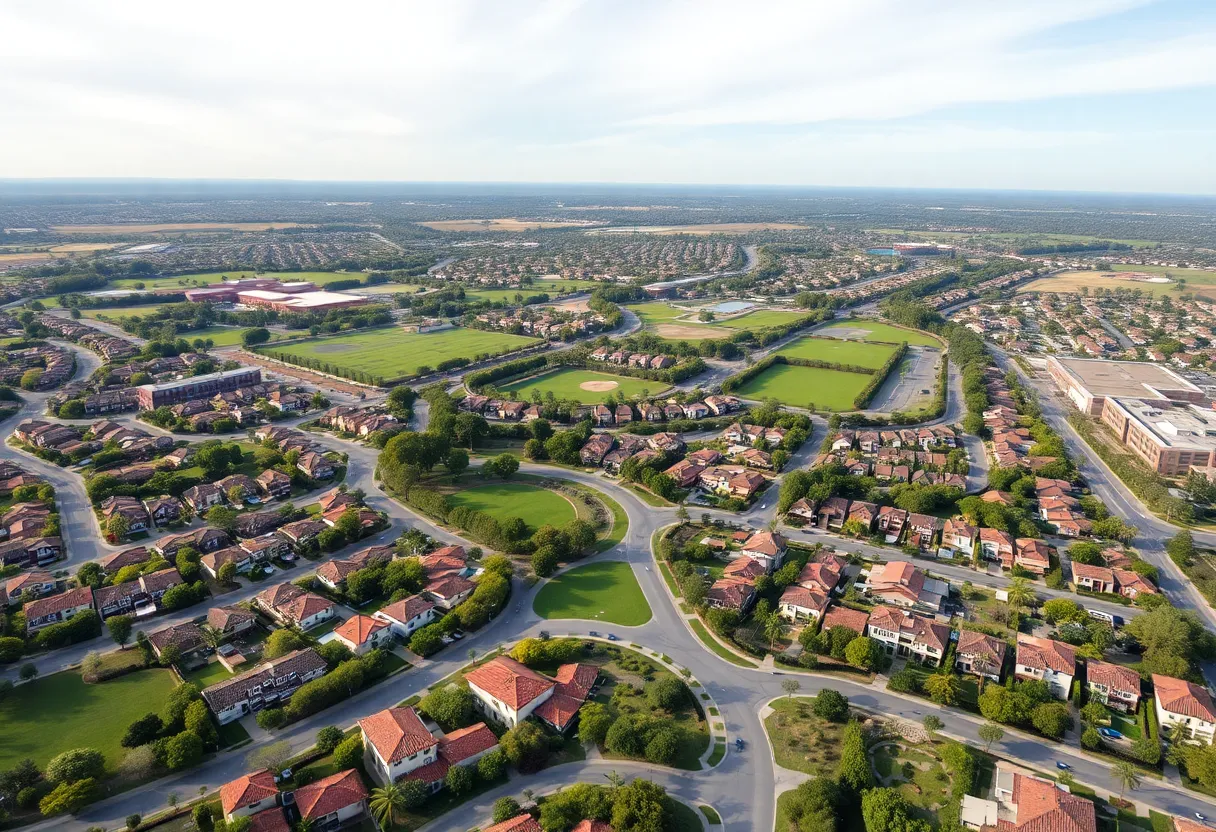Aerial view showcasing the green spaces and unique neighborhoods of Irvine