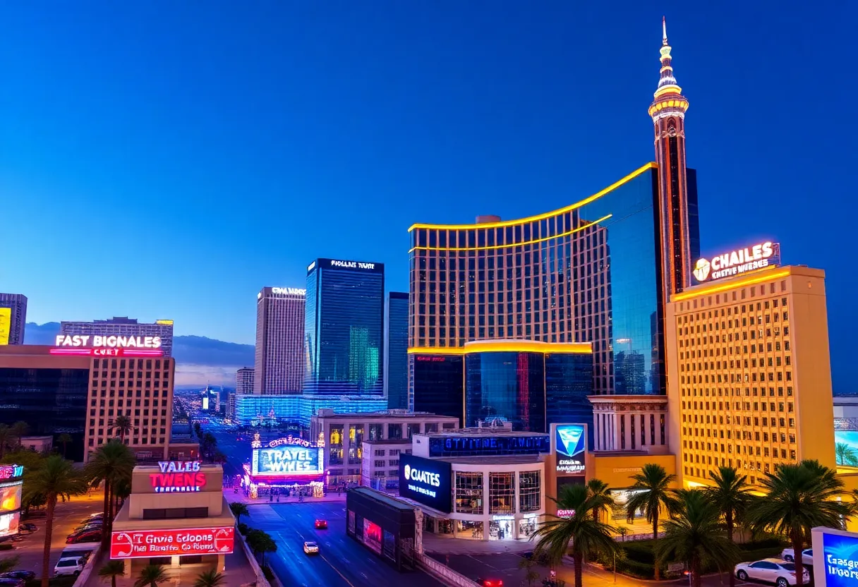 Las Vegas skyline with technology company buildings