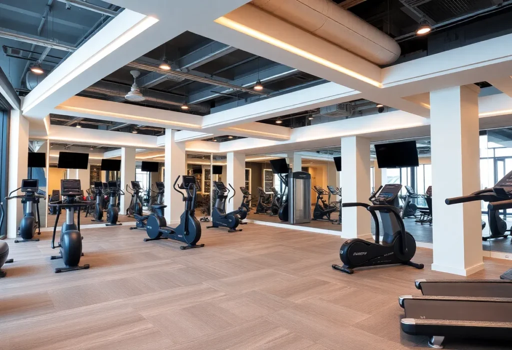 Interior of the new fitness center at Orchard Hills with gym equipment and class areas.