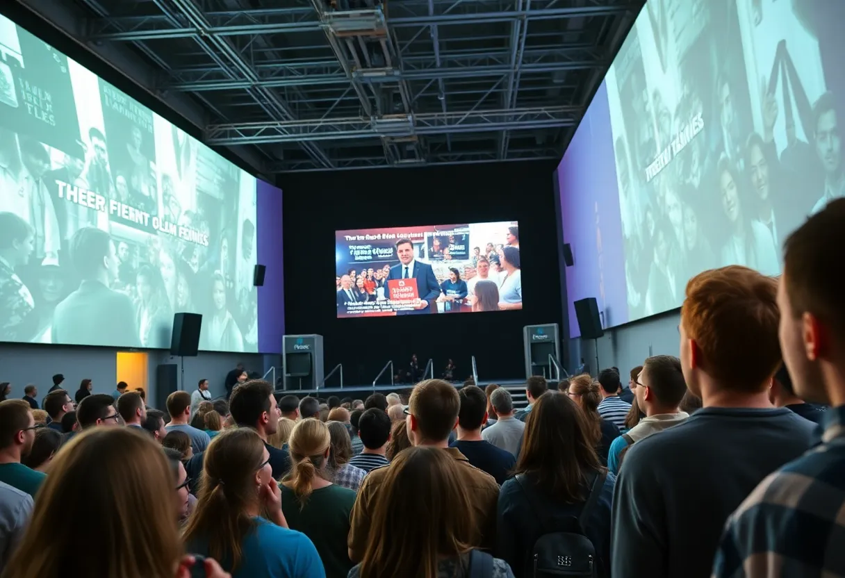 An audience at the Newport Beach Film Festival watches student films