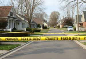 Police tape marks a neighborhood scene in Newport Beach where a tragedy occurred.