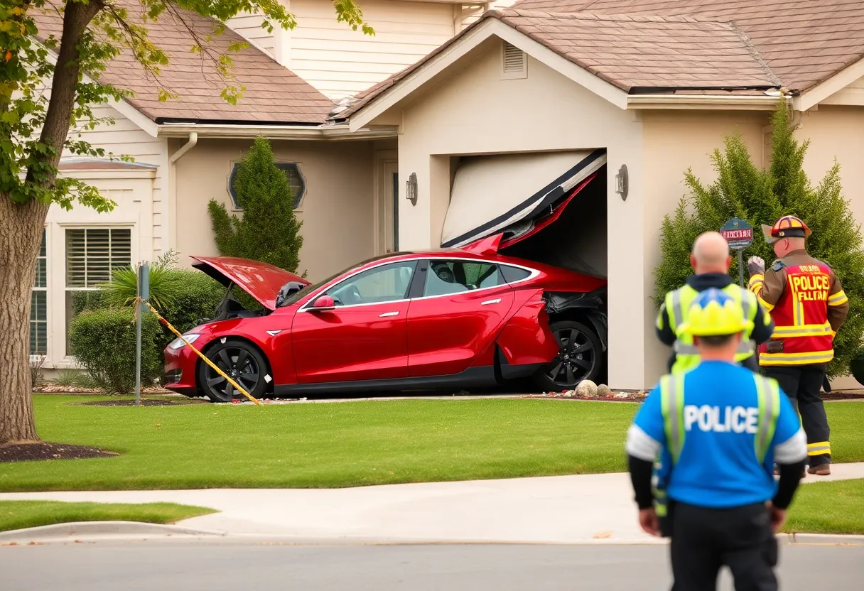Tesla car crash into a Newport Beach home