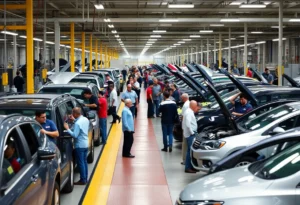 Workers in an Orange County automotive factory