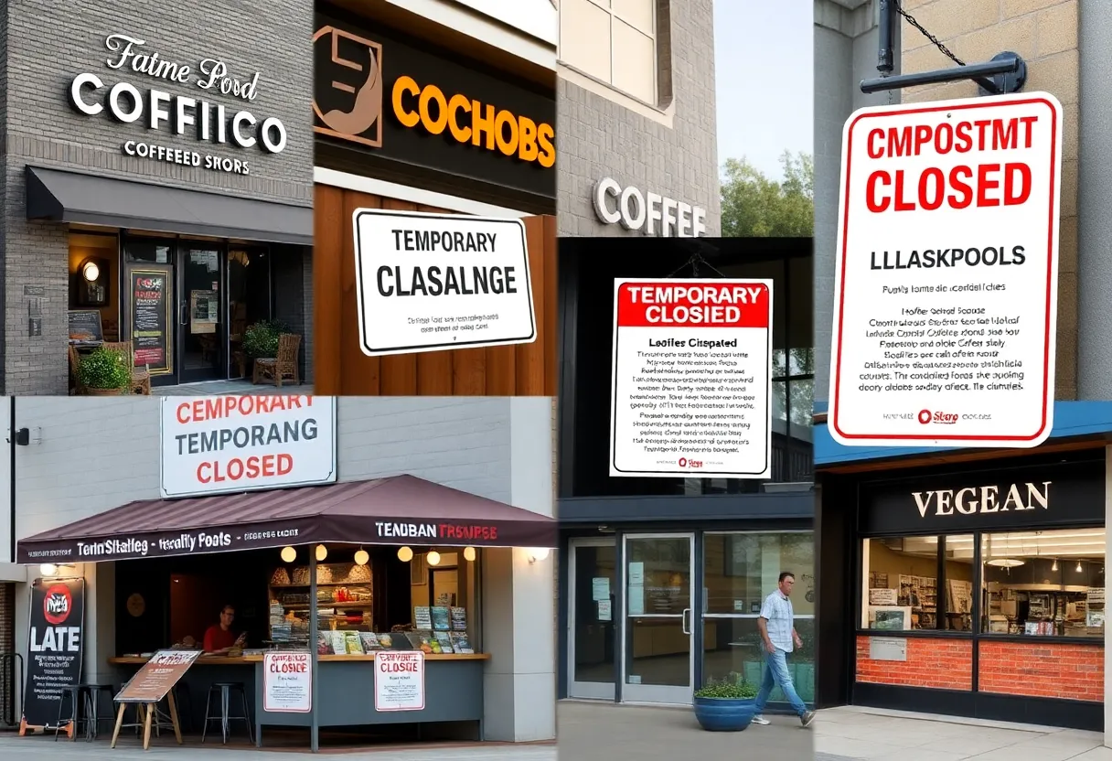 Temporary closure signs at various food vendors in Orange County