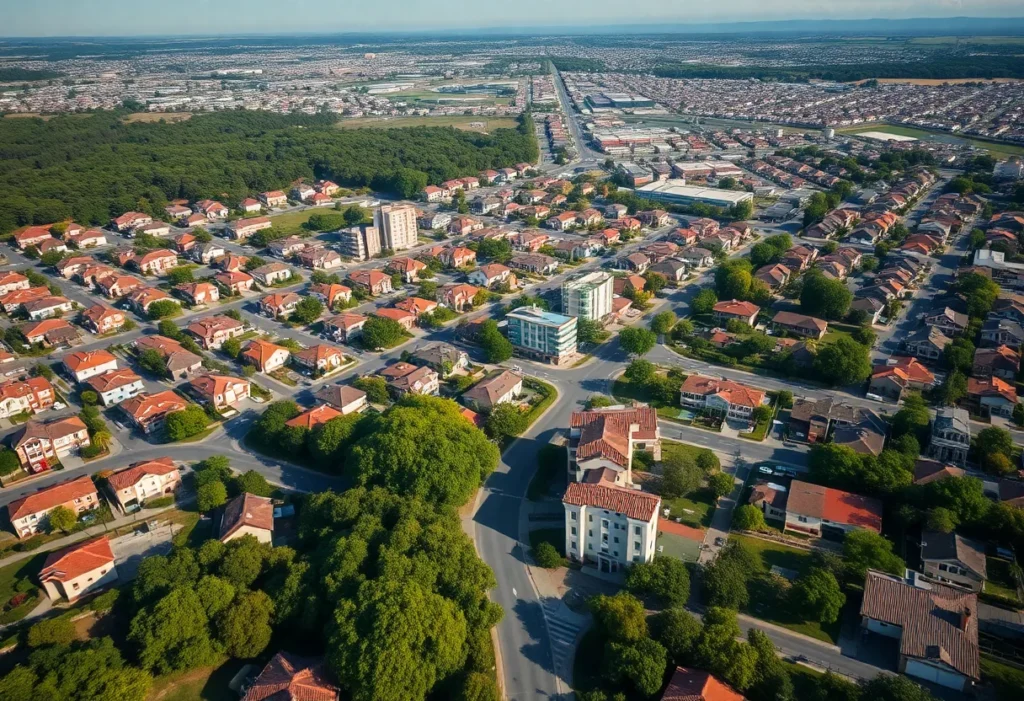 Aerial view showing residential areas in Orange County