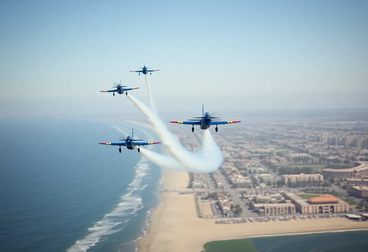 Aerial display during the Pacific Airshow over Huntington Beach