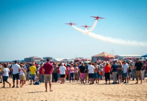 Spectators watching aerial performances at the Pacific Airshow in Huntington Beach.