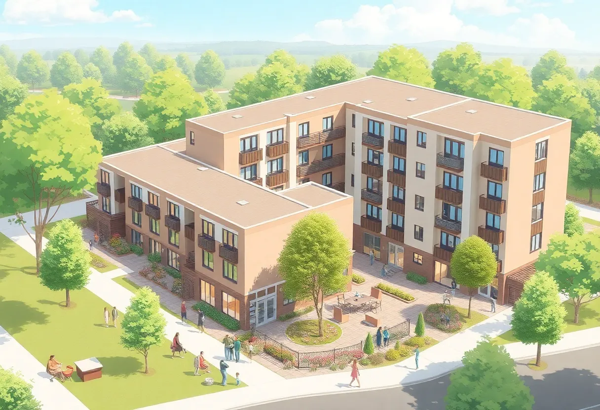 Conceptual illustration of the Pelican Harbor Apartments for seniors in Huntington Beach