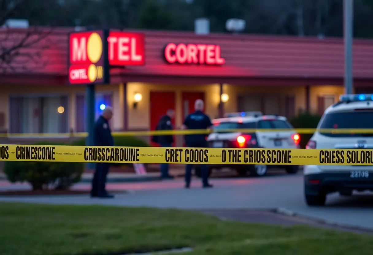 Emergency responders at a crime scene outside a motel