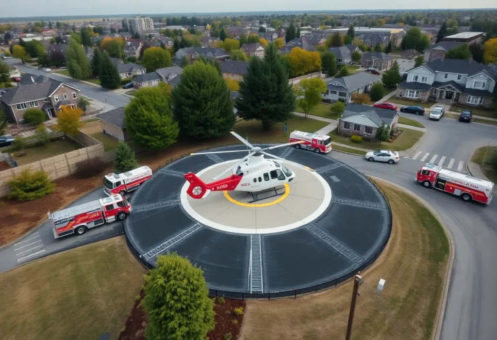 Emergency helipad in San Clemente with nearby emergency vehicles.