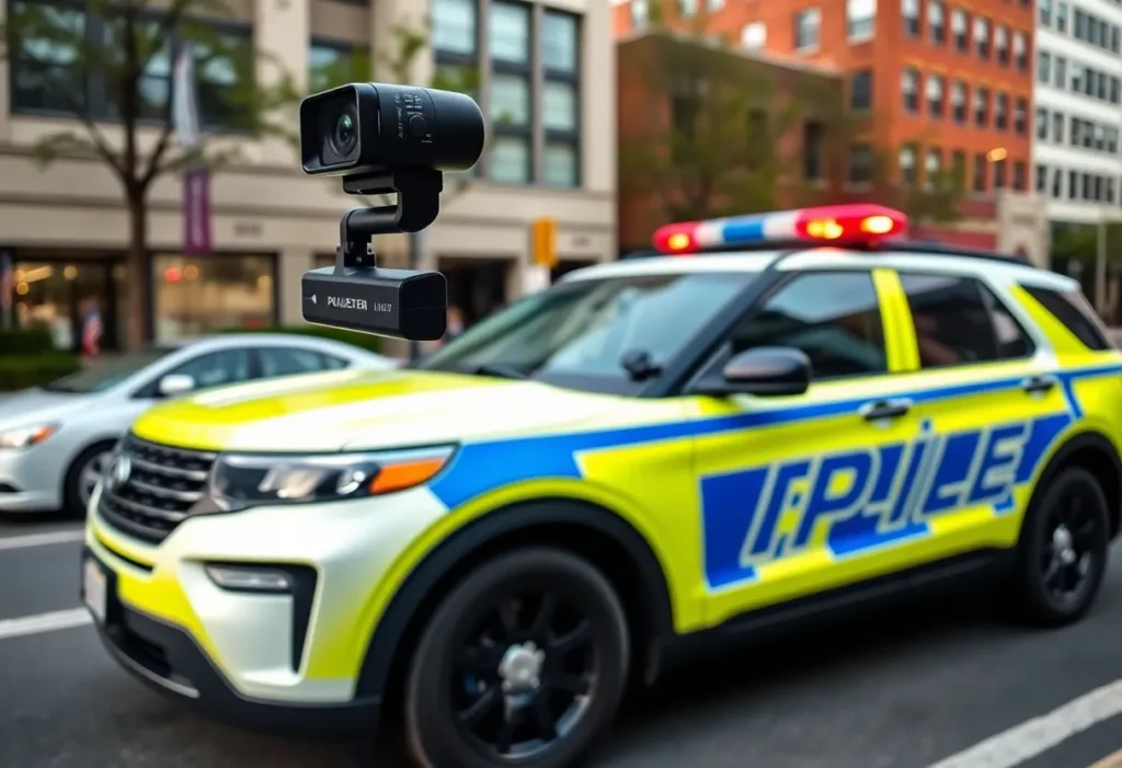Police patrol vehicle with dashcam in Santa Ana city