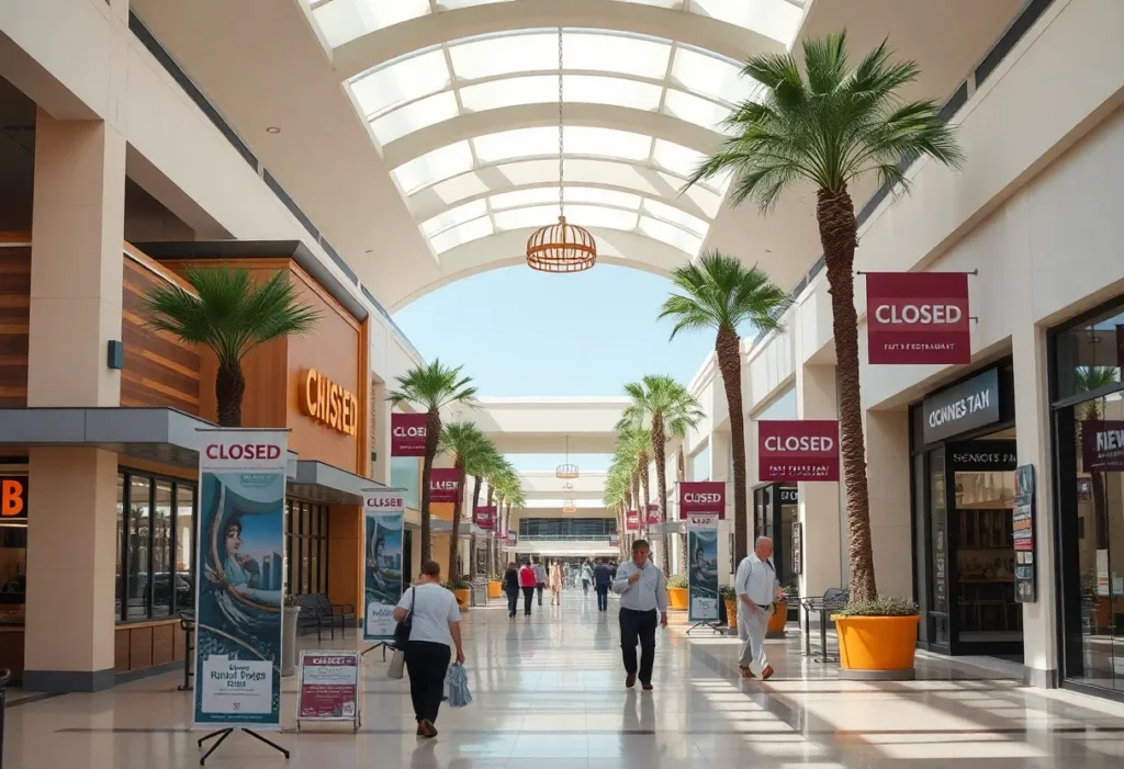 Southern California mall featuring restaurant closures and renovation signs