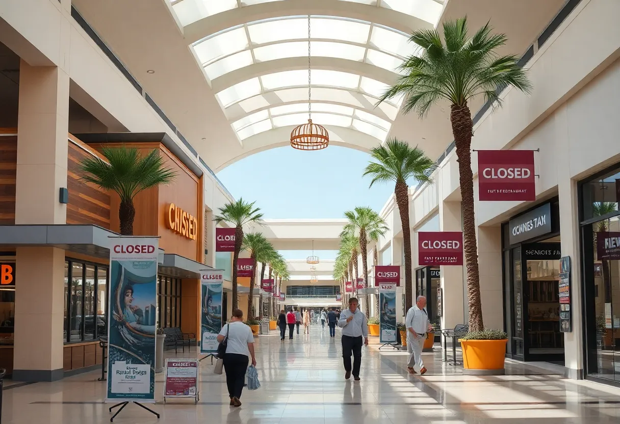 Southern California mall featuring restaurant closures and renovation signs
