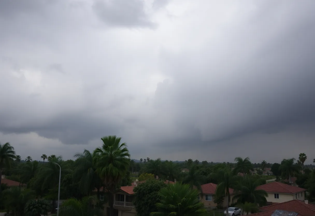 Dark storm clouds during severe weather in Orange County
