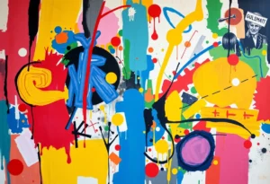 Abstract artwork representing themes of displacement and memory in contemporary art.