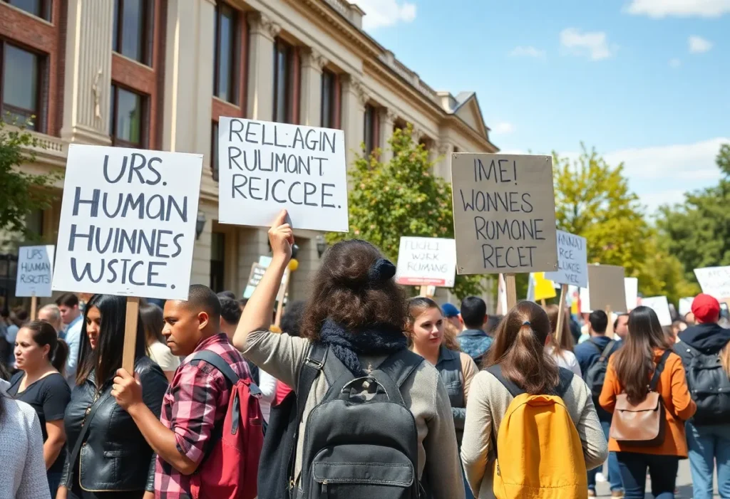 A peaceful protest on a college campus
