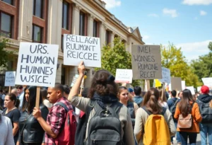 A peaceful protest on a college campus